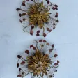 1970′ Paire De Plafonniers ou Appliques à Décor de Feuilles en Métal Et Verre Maison Baguès Ou Banci Couleur Orange Sanguine