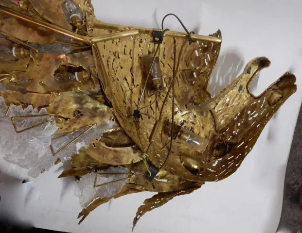 1990s Illuminated Wall Sconce with Horse Head in Gilded Bronze and Gypsum, Duval Brasseur Style