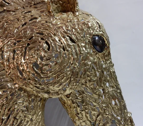 1990s Illuminated Wall Sconce with Horse Head in Gilded Bronze and Gypsum, Duval Brasseur Style