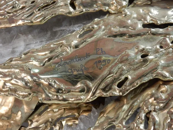 1990' Applique Éclairante Tête De Cheval en Bronze Doré et Gypse Style Duval Brasseur