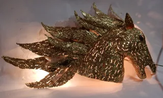 1990' Applique Éclairante Tête De Cheval en Bronze Doré et Gypse Style Duval Brasseur