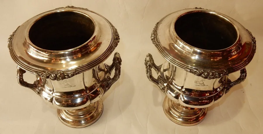 1900′ Pair Of Silver Metal Coolers Napoleon Style 3