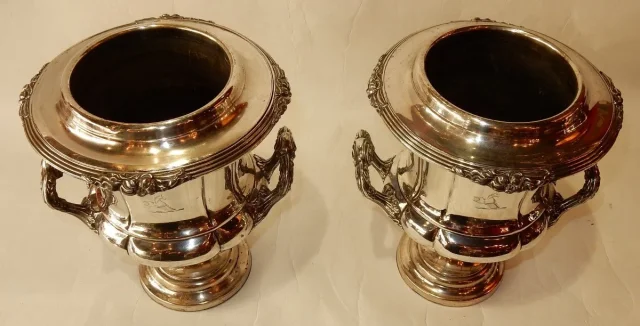 1900′ Pair Of Silver Metal Coolers Napoleon Style 3