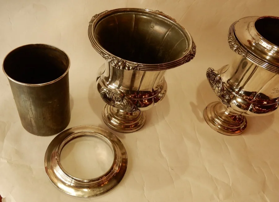 1900′ Pair Of Silver Metal Coolers Napoleon Style 3