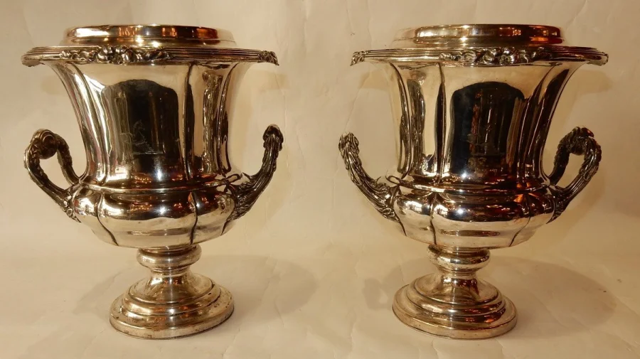 1900′ Pair Of Silver Metal Coolers Napoleon Style 3