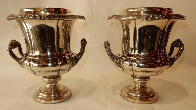 1900′ Pair Of Silver Metal Coolers Napoleon Style 3