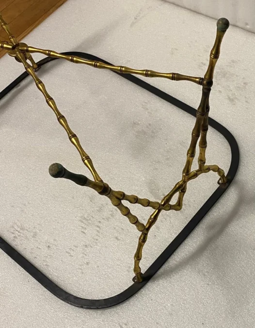1950′ Table Basse Plateau Fer Peint Maison Bagués en Bronze Décor Bambou