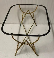 1950s Maison Baguès Coffee Table – Painted Iron Top, Gilded Bronze Bamboo Design