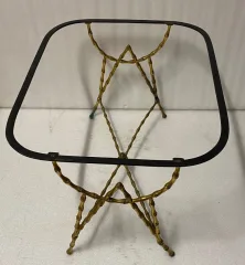 1950′ Table Basse Plateau Fer Peint Maison Bagués en Bronze Décor Bambou