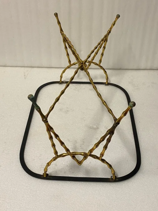 1950′ Table Basse Plateau Fer Peint Maison Bagués en Bronze Décor Bambou