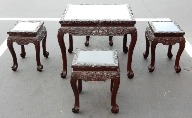 1920/1950 Mahjong Game Table from China with its 4 Chairs, Made of Rosewood