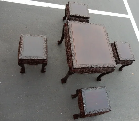 1920/1950 Mahjong Game Table from China with its 4 Chairs, Made of Rosewood
