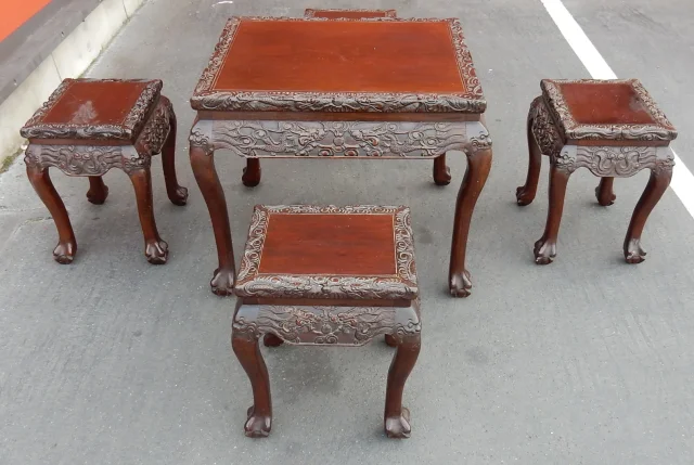1920/1950 Mahjong Game Table from China with its 4 Chairs, Made of Rosewood