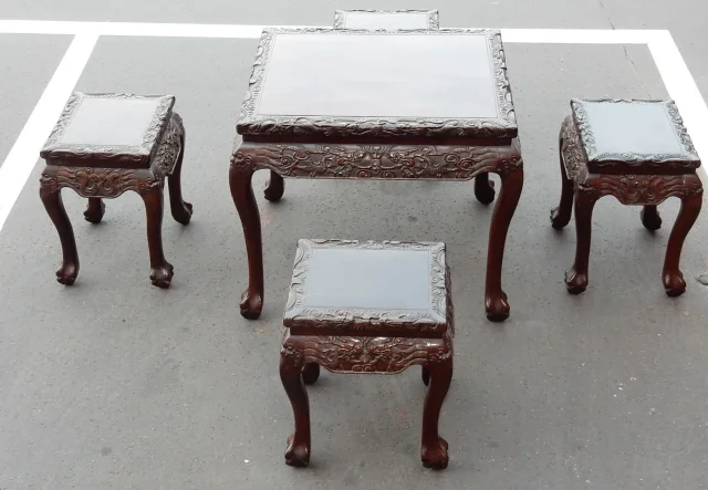 1920/1950 Mahjong Game Table from China with its 4 Chairs, Made of Rosewood