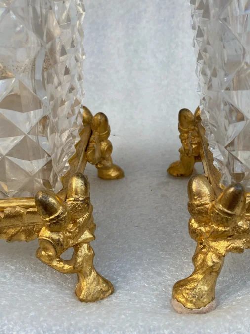 1880′ Pair Of Baccarat Vases, The Crystal Staircase, Japanese Period Gilt Bronze Base Signed