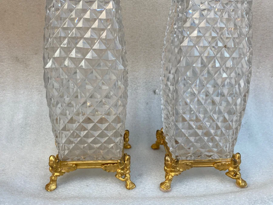 1880′ Pair Of Baccarat Vases, The Crystal Staircase, Japanese Period Gilt Bronze Base Signed
