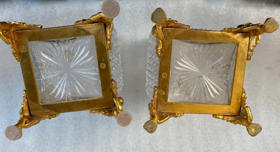 1880′ Pair Of Baccarat Vases, The Crystal Staircase, Japanese Period Gilt Bronze Base Signed