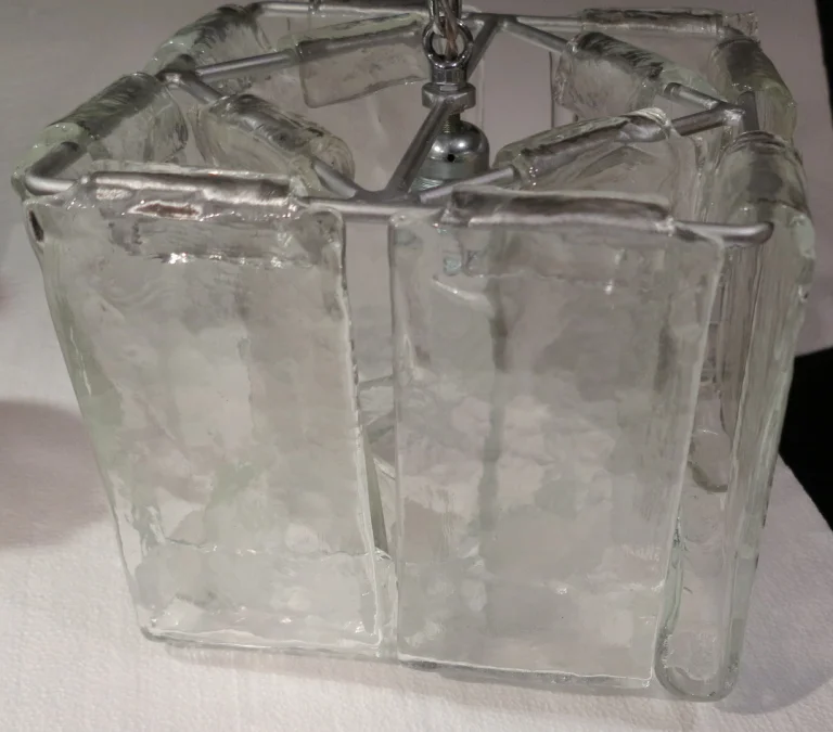 1970s Pair of Chandeliers or Lanterns by Fratelli in Cage Shape Murano Crystal