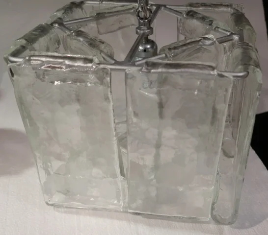 1970s Pair of Chandeliers or Lanterns by Fratelli in Cage Shape Murano Crystal