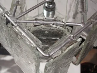 1970′ Paire de Lustres ou Lanternes par Fratelli en Forme de Cage Cristal de Murano