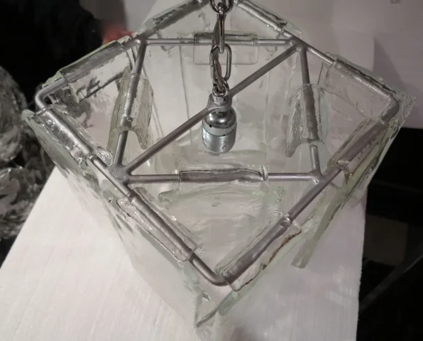 1970s Pair of Chandeliers or Lanterns by Fratelli in Cage Shape Murano Crystal