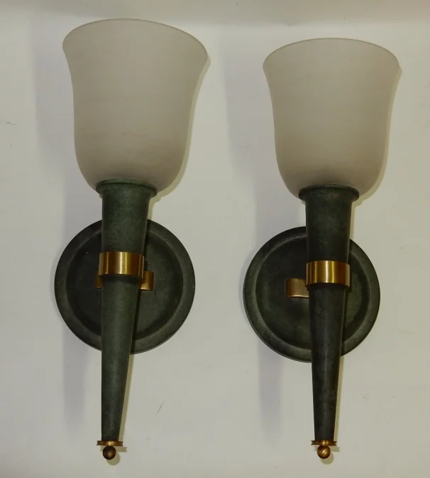 1940′ Paire d’Appliques Art Déco Par Perzel Signées