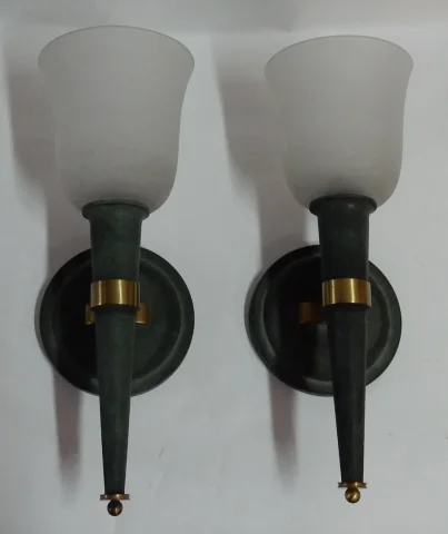 1940′ Pair of Art Deco Sconces By Perzel Signed