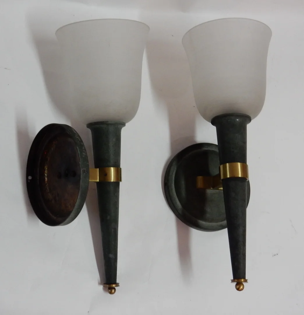 1940′ Pair of Art Deco Sconces By Perzel Signed