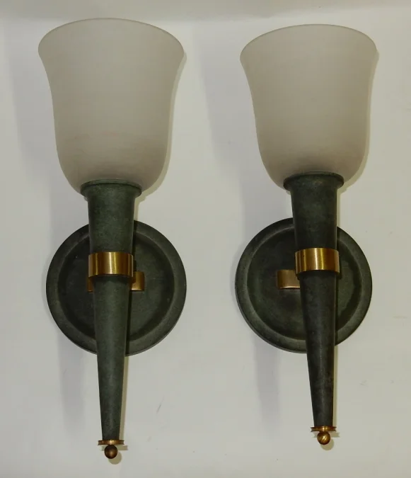 1940′ Paire d’Appliques Art Déco Par Perzel Signées