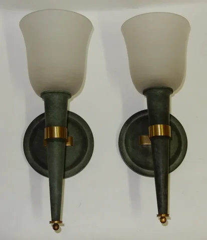 1940′ Pair of Art Deco Sconces By Perzel Signed