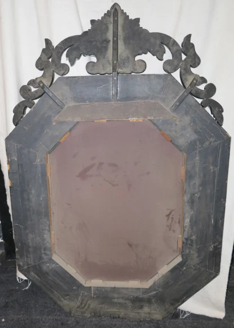 Miroir Venise Octogonal à Fronton Tain Mercure avec Fleurs Gravées