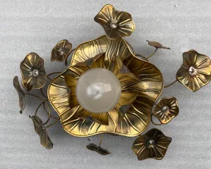 1970′ Applique Ou Plafonnier Au Feuillage Maison Jansen en Laiton 1 Ampoule