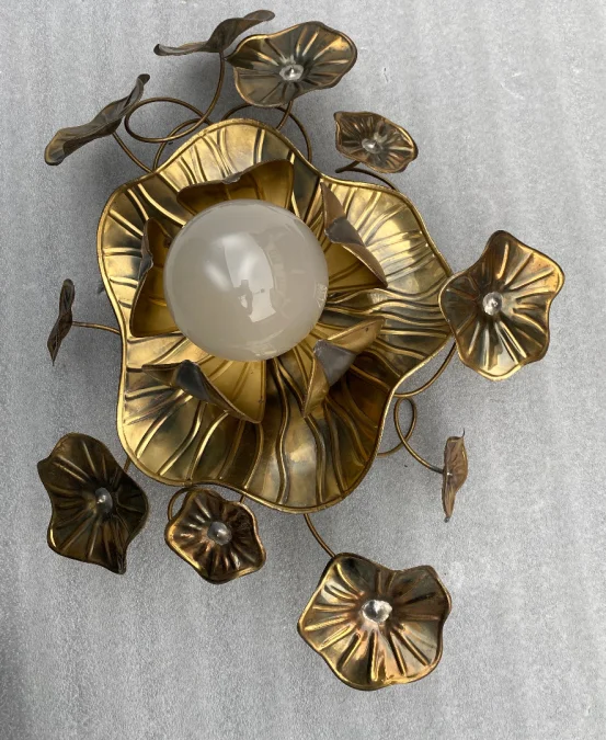 1970′ Applique Ou Plafonnier Au Feuillage Maison Jansen en Laiton 1 Ampoule
