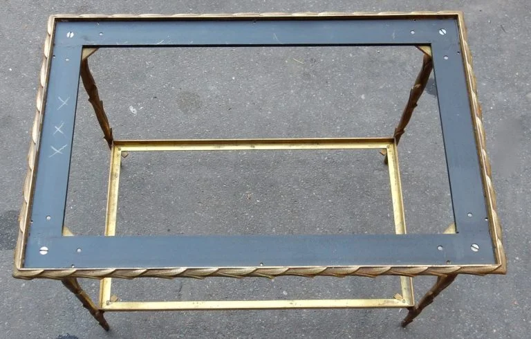 1950/70' Paire de Bouts de Canapés en Bronze Doré Décor Palmier Maison Charles
