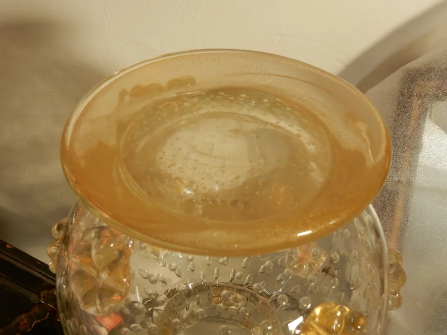 1970′ Barovier & Toso Style Murano Crystal Vase With Gold Flakes Unsigned