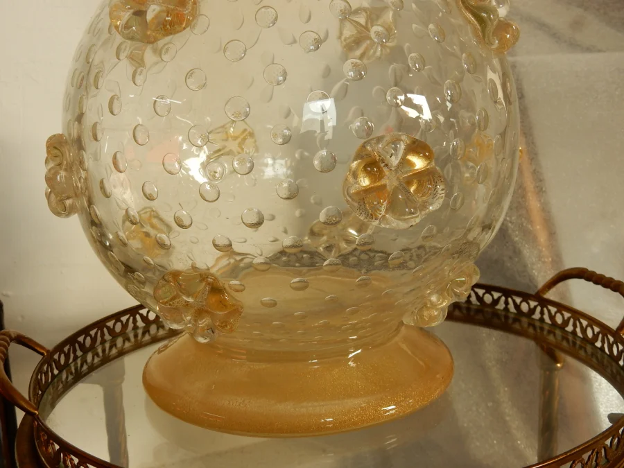 1970′ Barovier & Toso Style Murano Crystal Vase With Gold Flakes Unsigned