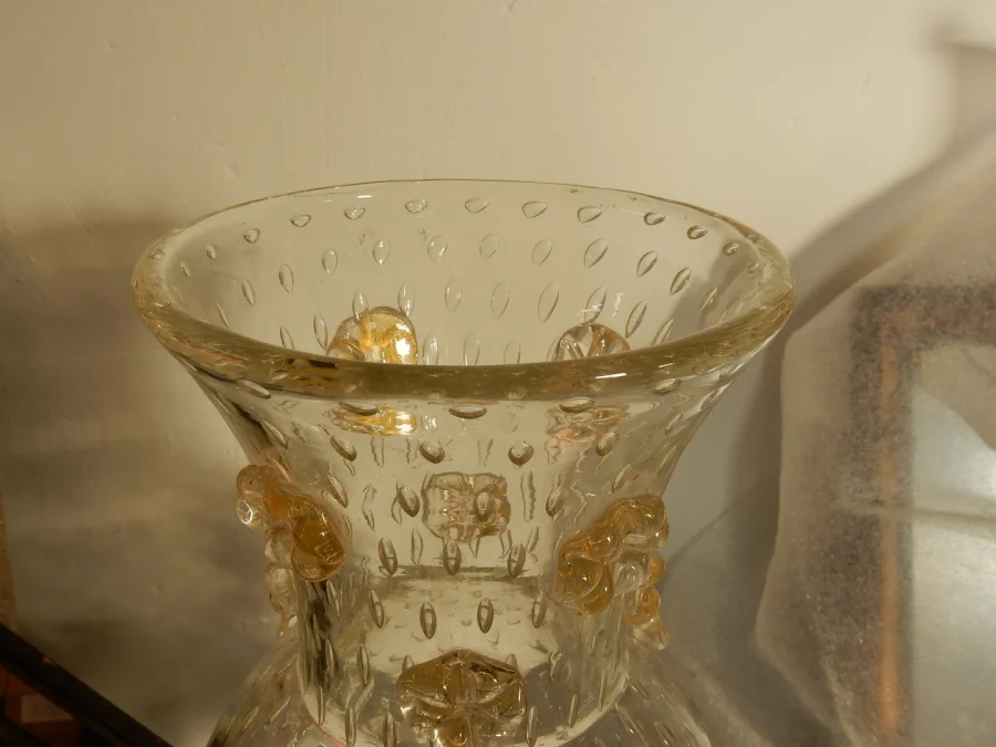 1970′ Barovier & Toso Style Murano Crystal Vase With Gold Flakes Unsigned