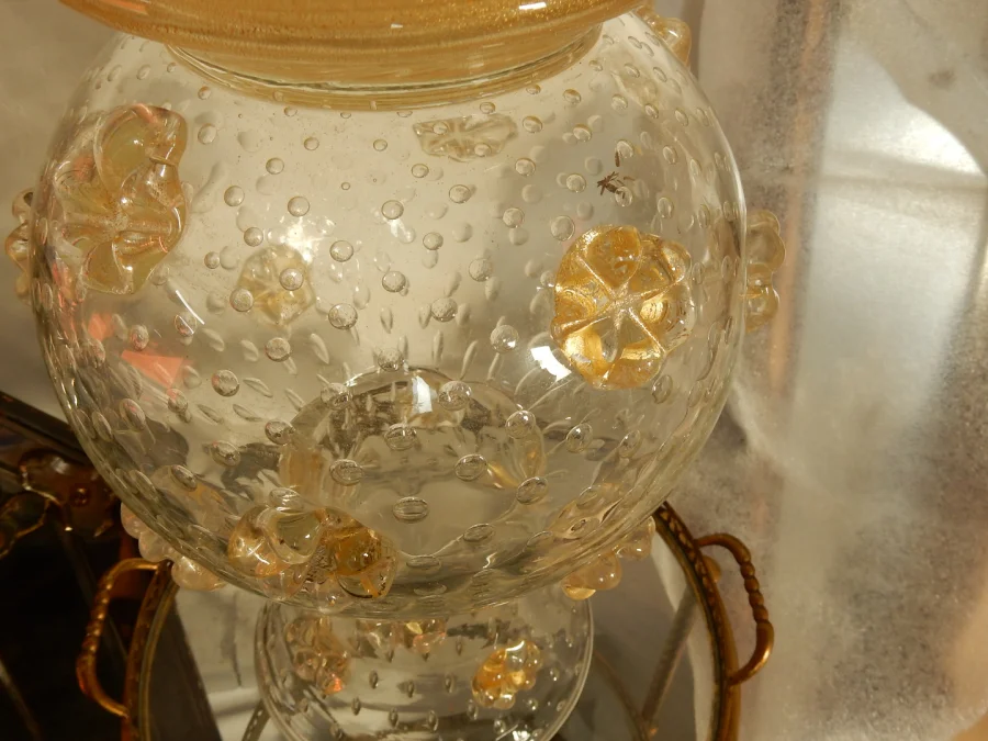 1970′ Barovier & Toso Style Murano Crystal Vase With Gold Flakes Unsigned