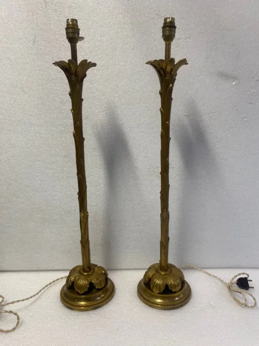 1970′ Paire De Lampes En Bronze Maison Bagués Dècor Palmier