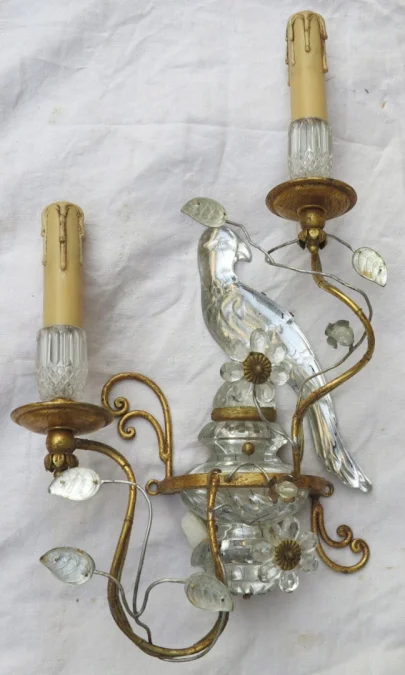 1970′ Paire d’Appliques à la Perruche Style Baguès