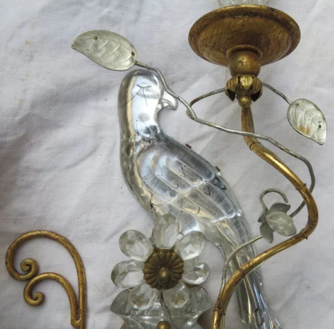 1970′ Paire d’Appliques à la Perruche Style Baguès