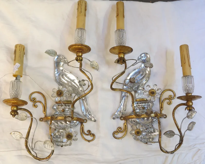 1970′ Paire d’Appliques à la Perruche Style Baguès