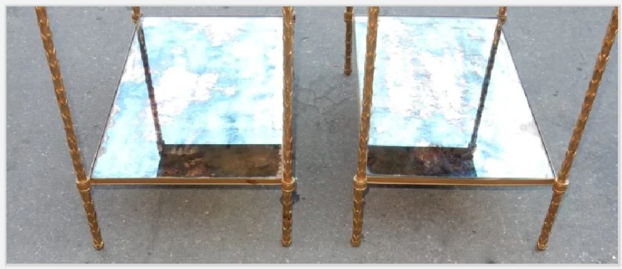 1970′ Pair of Maison Charles Style Gilt Bronze Palm Tree Upright Shelves