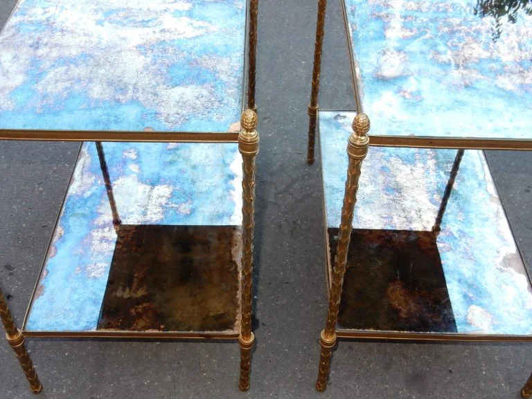 1970′ Pair of Maison Charles Style Gilt Bronze Palm Tree Upright Shelves