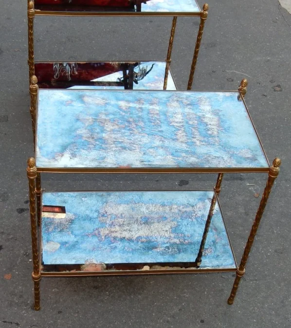 1970′ Pair of Maison Charles Style Gilt Bronze Palm Tree Upright Shelves