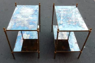 1970′ Paire d’Étagères Montants Palmiers en Bronze Doré Style Maison Charles