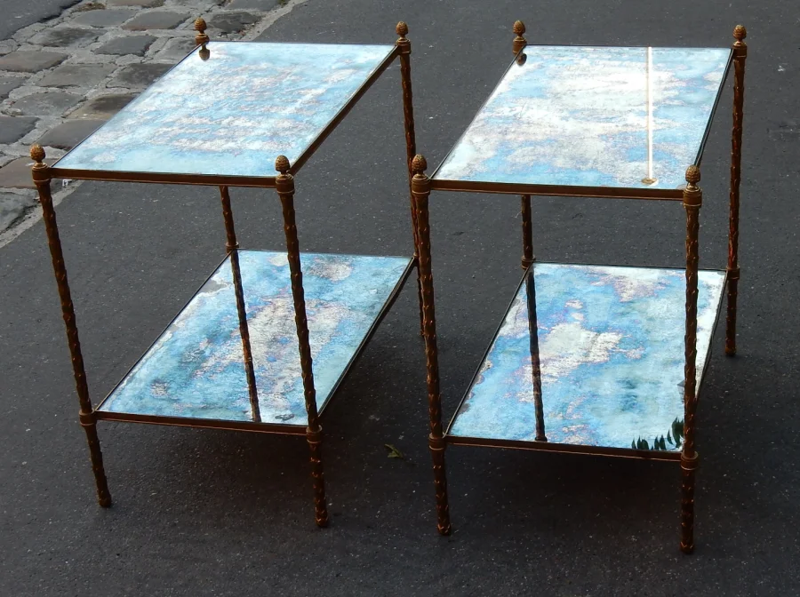 1970′ Pair of Maison Charles Style Gilt Bronze Palm Tree Upright Shelves