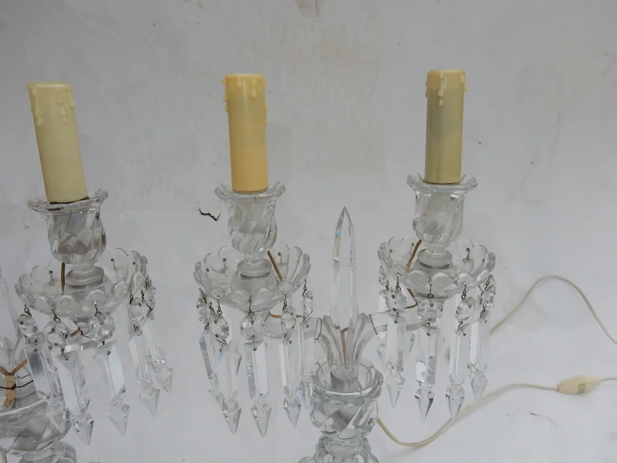 1950′ Pair of Baccarat Electrified Candlesticks Tors Model, Signed Cachet Baccarat