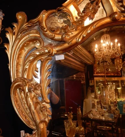 1850′ Louis 15 Style Mirror in Golden Wood Mercury Glass