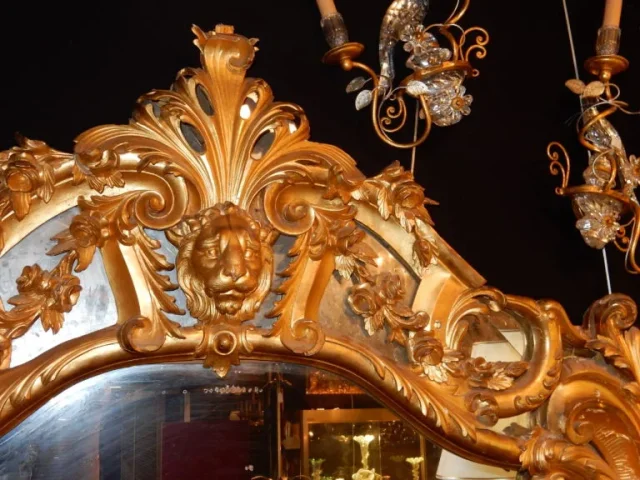 1850′ Louis 15 Style Mirror in Golden Wood Mercury Glass